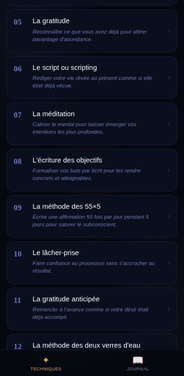 Application Manifestation — les 17 techniques de la loi d'attraction détaillées