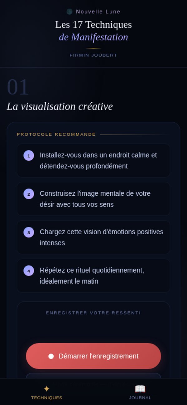 Application Manifestation — protocole d'une technique et enregistrement vocal des ressentis